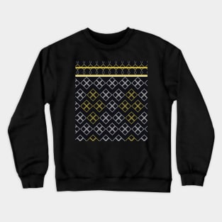 The black background fabric pattern is contrasted with white and yellow. Crewneck Sweatshirt